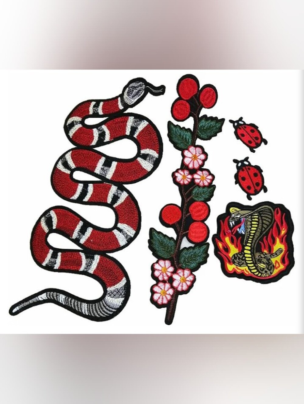 5 Pcs Red Flower Embroidered Applique Patch For T-Shirt Jeans Decoration New